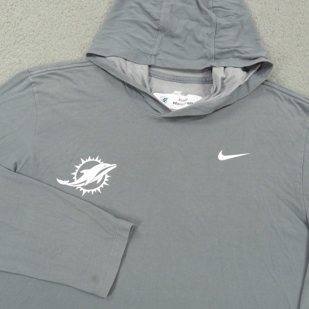 Miami Dolphins Hoodie Mens Large Nike Team Issued Lightweight Hooded Shirt Gray